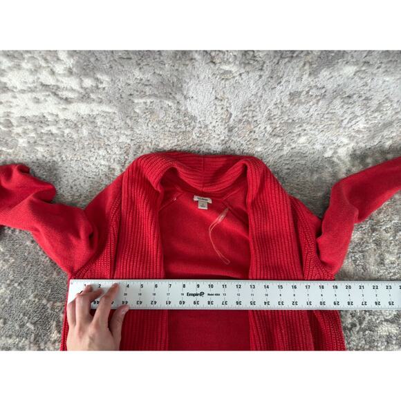 LL Bean Petites Size S Open Front Knit Cardigan Sweater Red Long Sleeve Outdoor - Picture 4 of 8